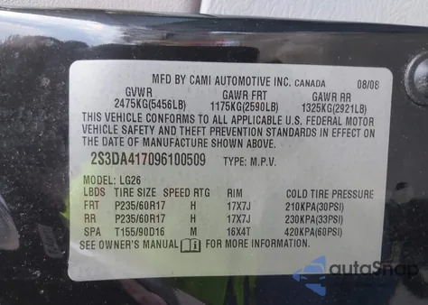 2009 Suzuki Xl7 Luxury z USA, uszkodzony, nr VIN 2S3DA417096100509